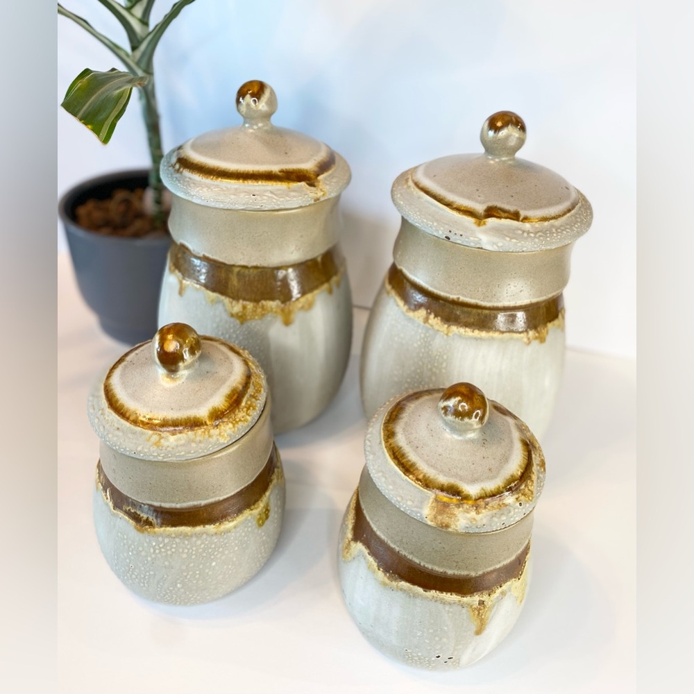 MCM Vintage Canisters Pottery Tundra Lava Glaze Laurentian Quebec Handcrafted